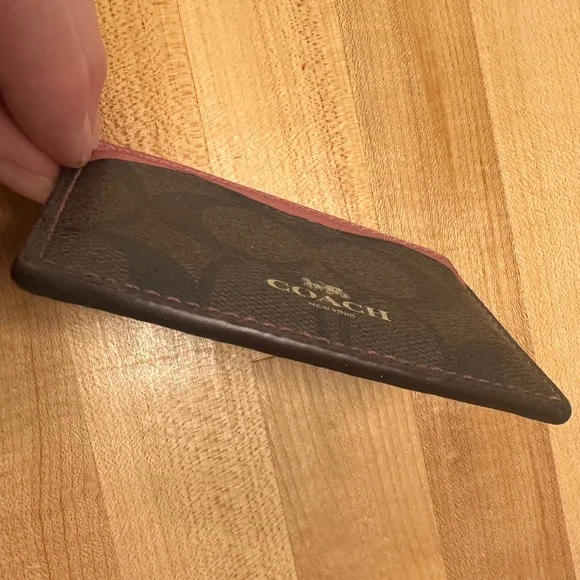 Coach slim ID & credit card leather wallet brown signature "C" & dusty pink. - Picture 4 of 6